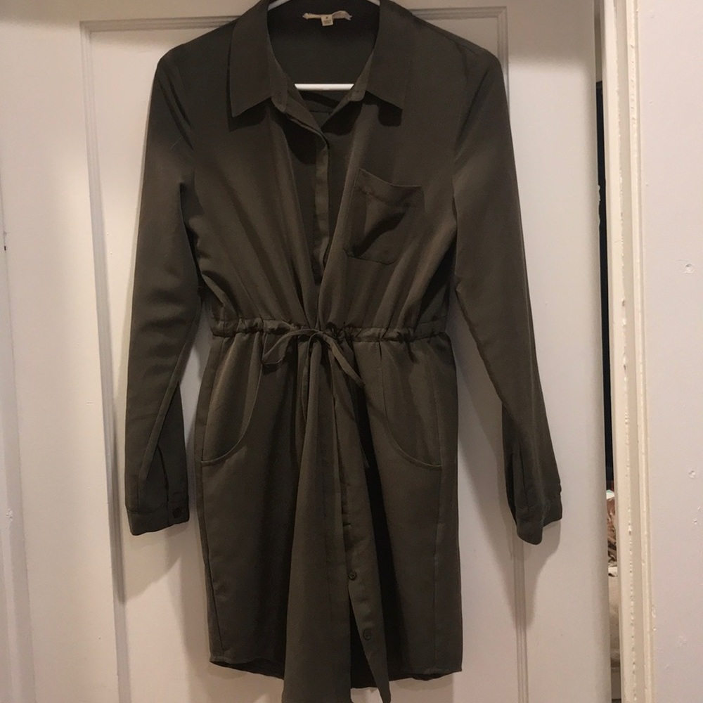 Olive green button up dress